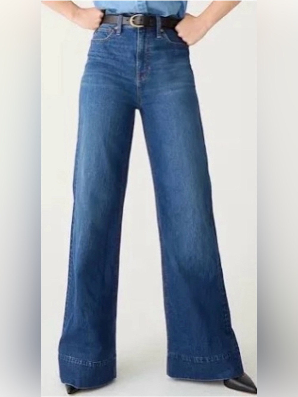 J. Crew High-Rise Wide Leg Trouser Jeans in Medium Blue - Picture 2 of 8